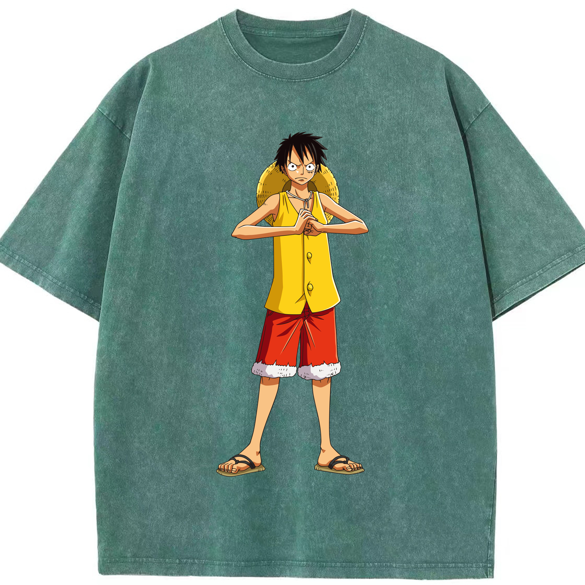 ワンピース モンキー・D・ルフィ ONE PIECE Monkey D. Luffy 綿100% ヴィンテージ風 半袖Tシャツ（フロントプリント）